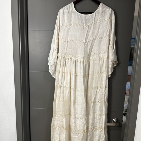 GOLD SILVER Ivory and Gold Sequins Maxi Beach Dress Plunging Neckline with Lace - Picture 2 of 8